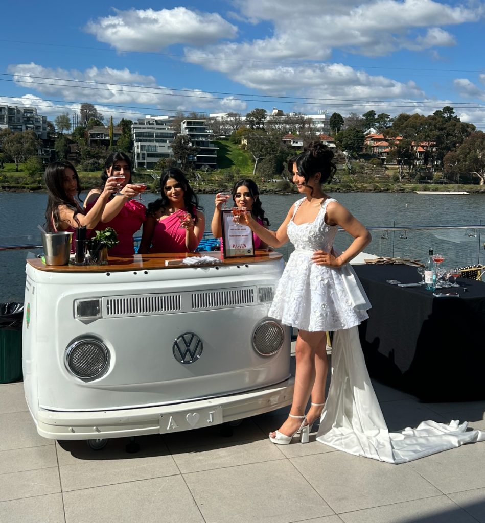 hens cockail party with mobile vintage bar